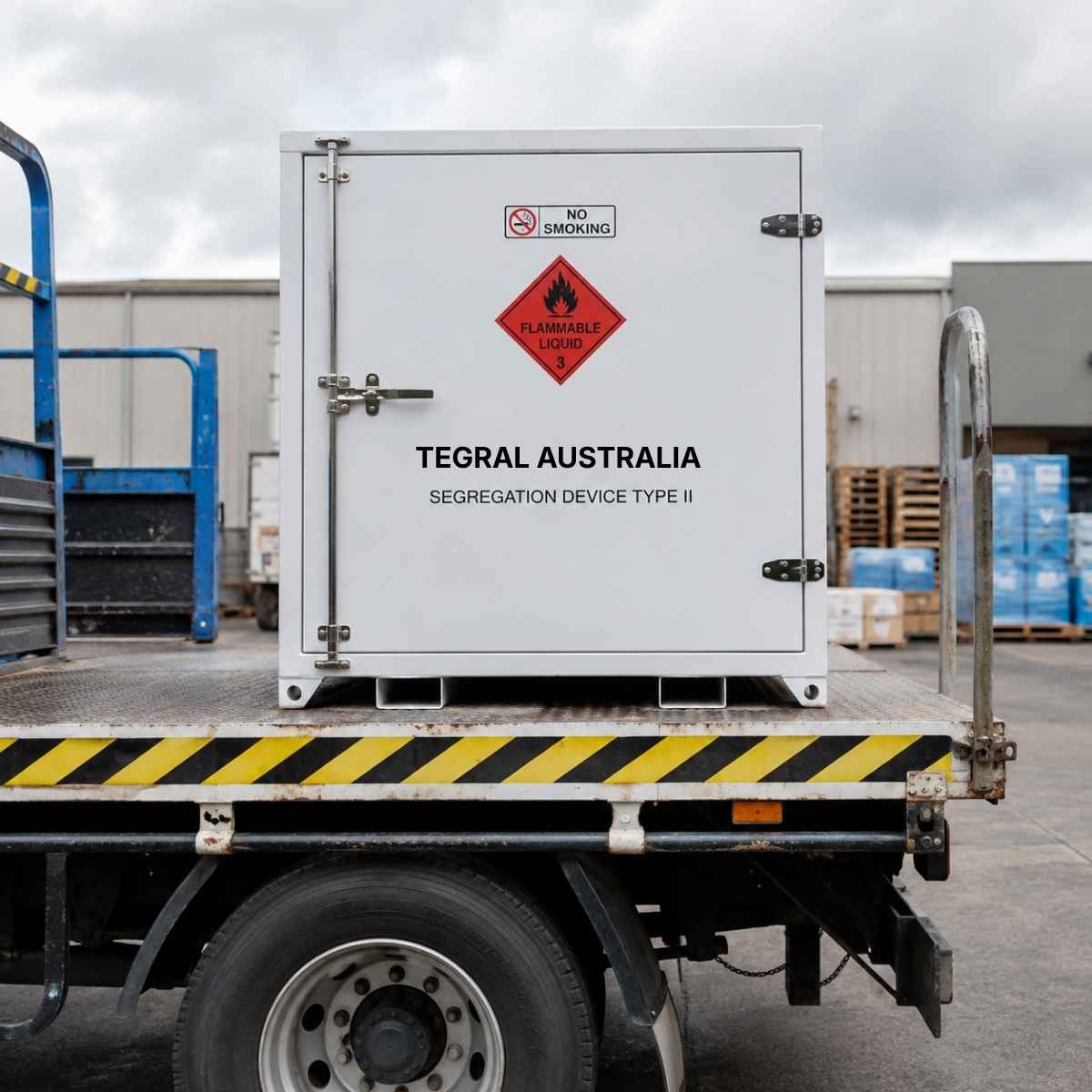 Type II dangerous goods segregation device positioned on commercial truck